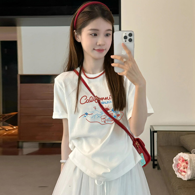 短袖小个子甜美白色纯棉t恤女潮