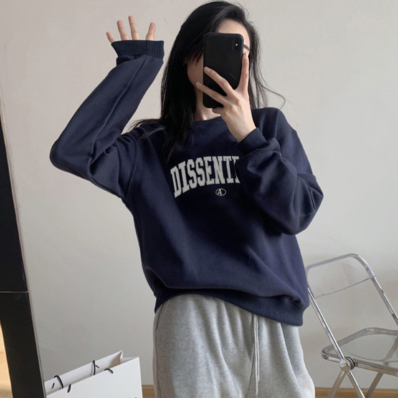 韩版圆领卫衣女加绒2025秋冬新款宽松字母小众外套休闲上衣潮ins,女装/女士精品,卫衣/绒衫,淘宝优惠券,粉丝福利购,淘宝优惠卷