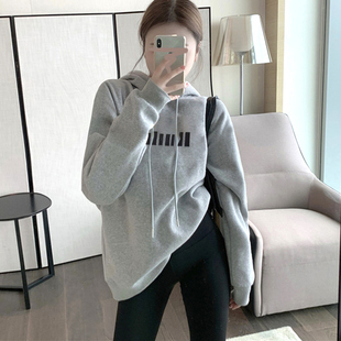 灰色连帽卫衣女港风chic设计感小众2025秋冬新款 加绒宽松休闲上衣