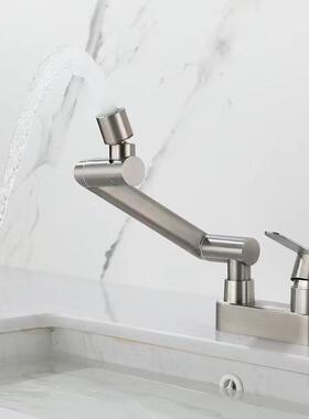 OD59304不锈钢洗面盆单把双孔冷热水龙头 老式洗脸盆三孔万向