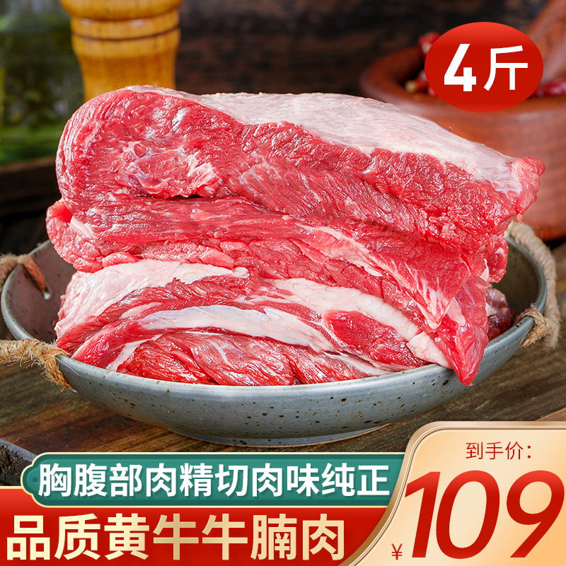 牛肉新鲜牛腩肉鲜切2000g整块牛腩生鲜牛排黄牛肋条冷冻商用食材