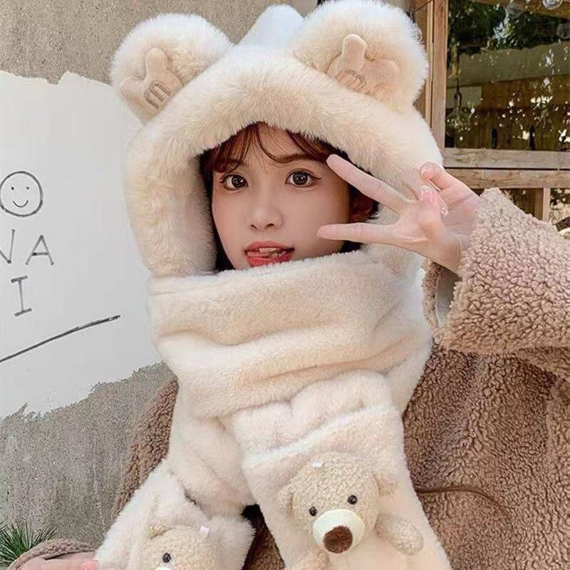 下雪戴的帽子一体式连帽围巾女式过冬帽子亲子款三件套可爱保暖