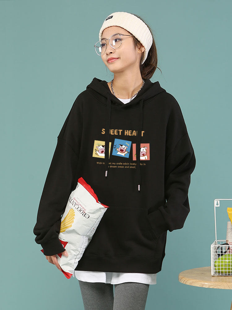 中学生卫衣新款2021春款女秋冬加绒宽松港风bf遮屁股显瘦带帽上衣