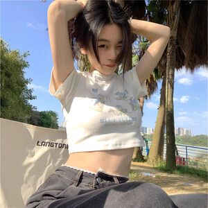 T恤短袖女打底衫显瘦印花卡通上衣韩版新款露脐辣妹夏季修身短款