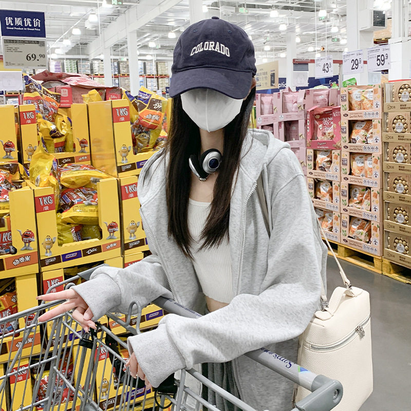 灰色连帽卫衣外套女2026新款春夏宽松小个子韩系慵懒风开衫上衣潮