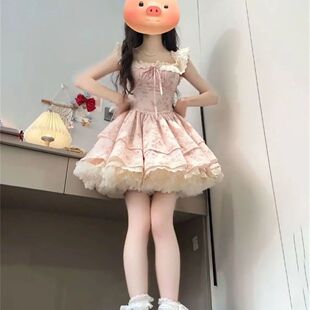 法式 收腰蓬蓬公主裙 初恋感甜美风小飞袖 花边拼接碎花连衣裙女夏季