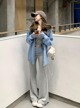 2026春季新款韩系氛围感套装遮肉开衫背心胖MM大码女装条纹休闲裤