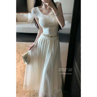 沉光女一号 杜总家 纯欲弹力蕾丝甜美显白温柔优雅夏韩女收腰上衣