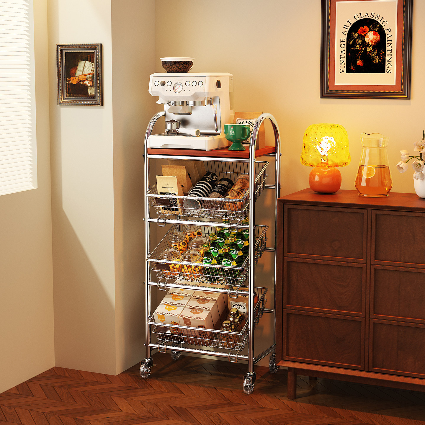 中古边几置物架多层实木零食小推车家用沙发小桌子餐边柜厨房收纳,收纳整理,收纳筐,淘宝优惠券,粉丝福利购,淘宝优惠卷