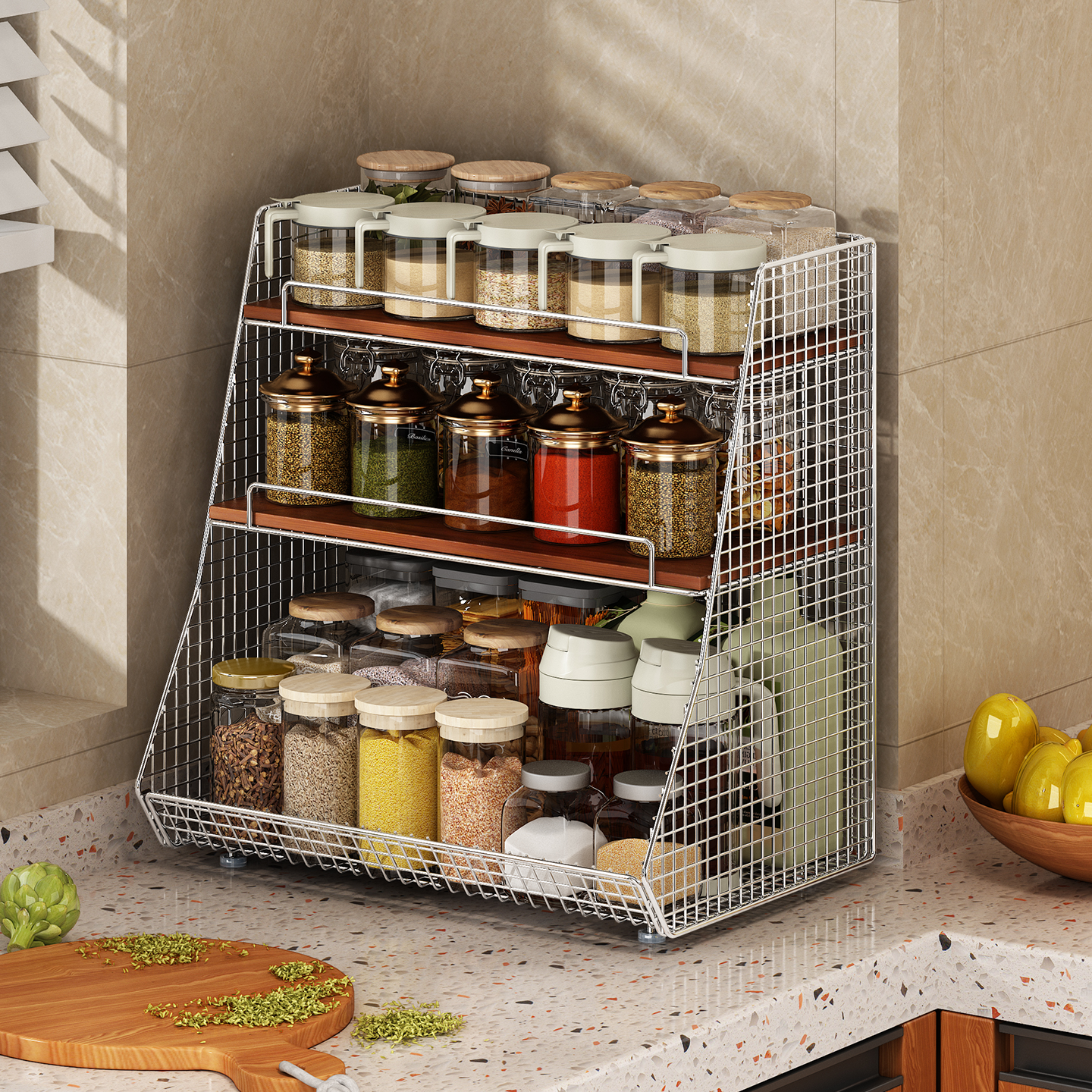 厨房调料品置物架家用桌面蔬菜收纳柜姜葱蒜篮筐多功能调味料架子,厨房/烹饪用具,厨房置物架/置物柜/角架,淘宝优惠券,粉丝福利购,淘宝优惠卷