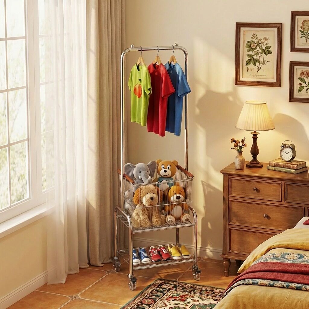 儿童落地挂衣架卧室客厅可移动小型衣帽架家用不占空间迷你置物架