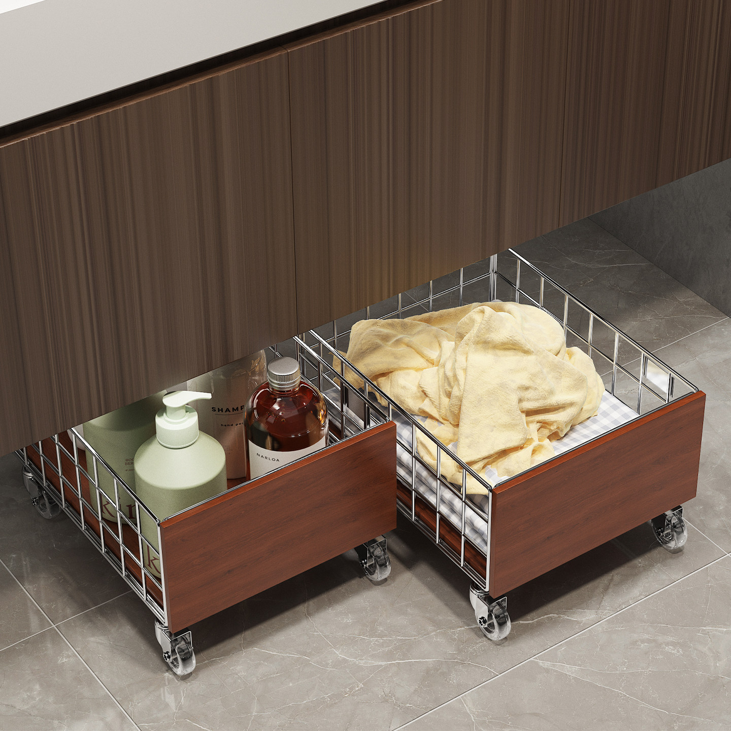 中古脏衣篮洗漱台下浴室柜脏衣篓收纳筐卫生间落地移动带轮小推车,收纳整理,脏衣篮,淘宝优惠券,粉丝福利购,淘宝优惠卷