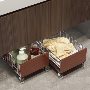 中古脏衣篮洗漱台下浴室柜脏衣篓收纳筐化妆室落地移动带轮小推车