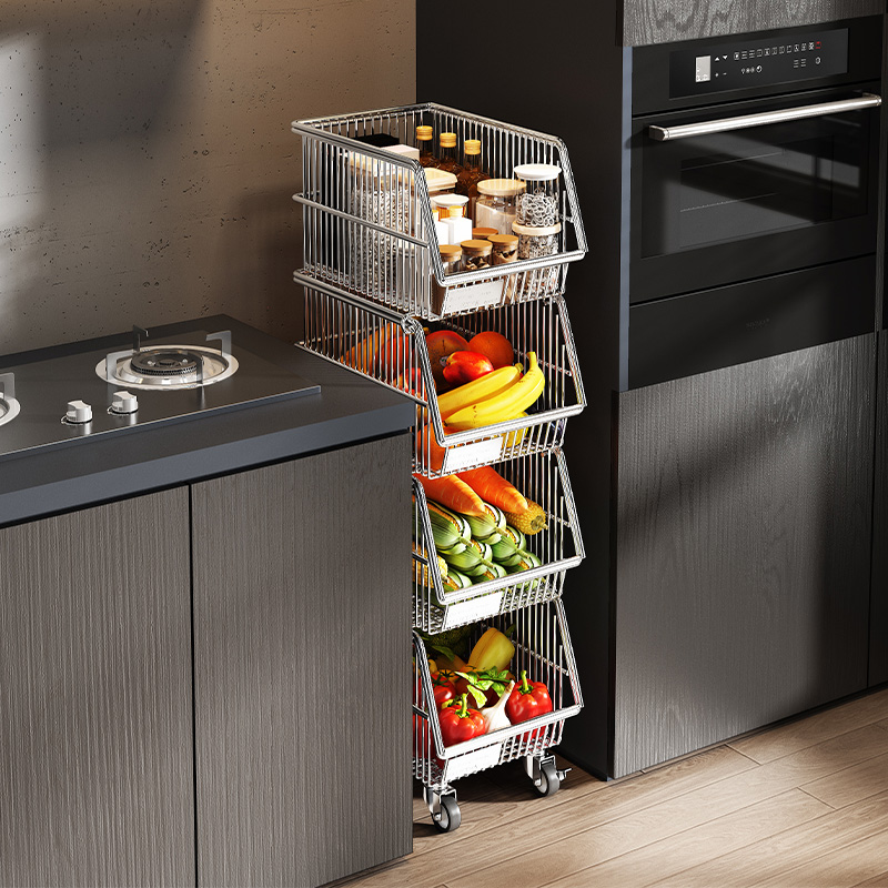 厨房夹缝菜篮子置物架多层落地可移动放水果蔬菜收纳家用多功能