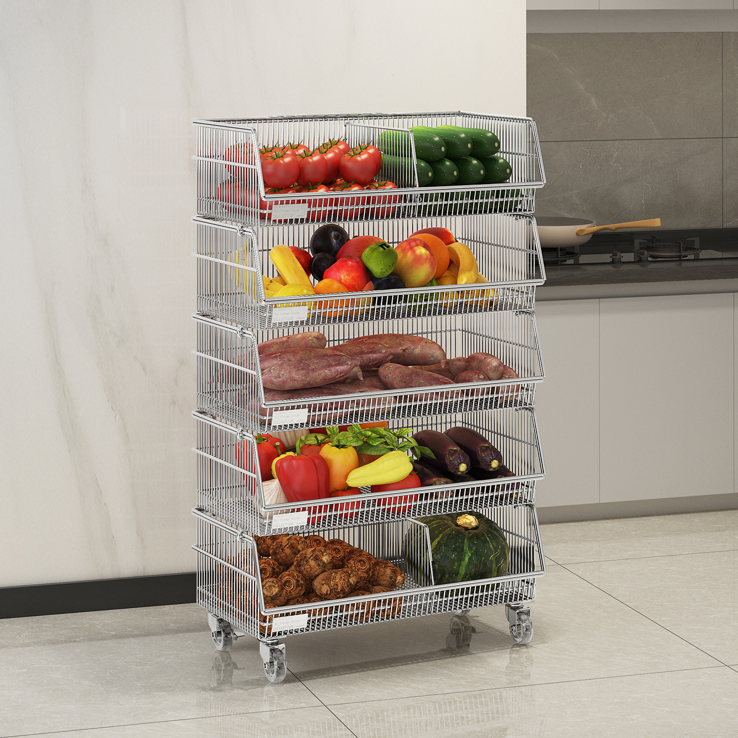 环图厨房蔬菜置物架多层小推车