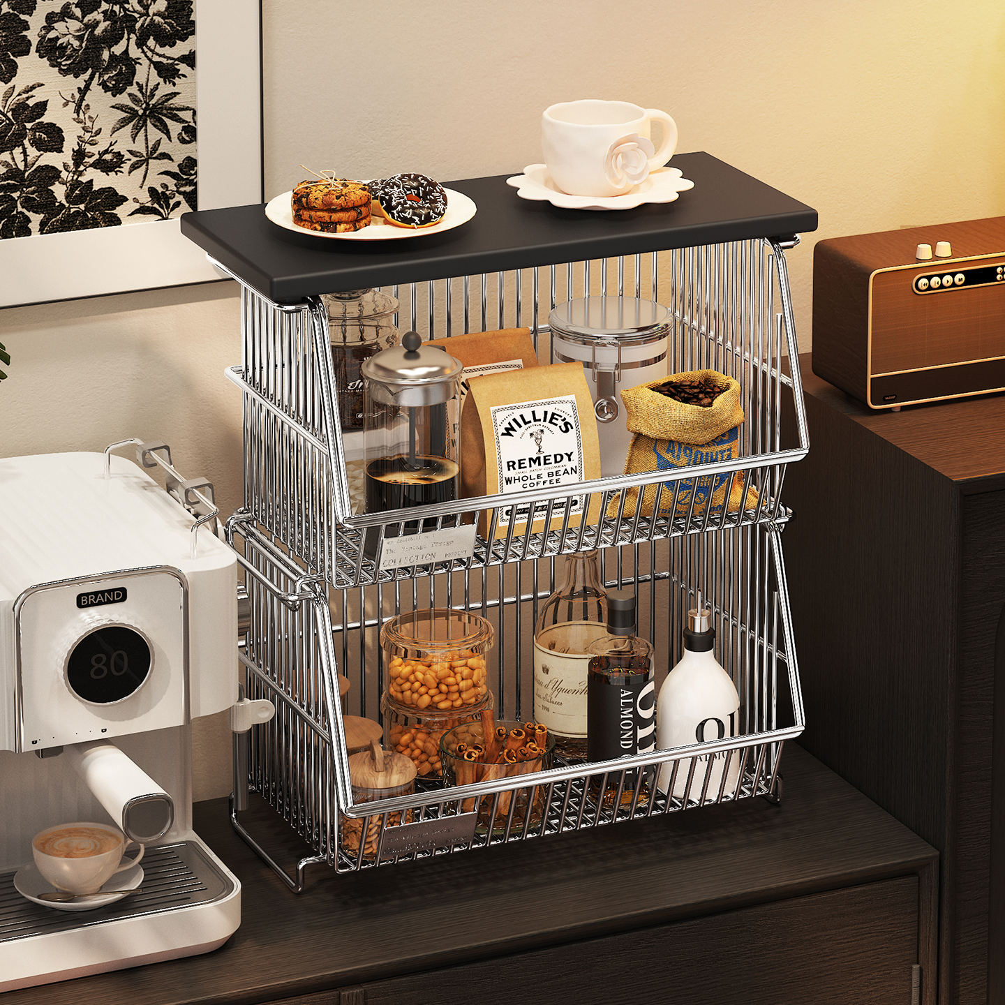 桌面零食置物架客厅家用餐桌台面厨房移动小推车多层杯子收纳筐,收纳整理,零食收纳筐,淘宝优惠券,粉丝福利购,淘宝优惠卷