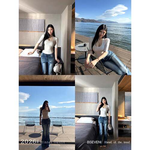 黑分泽七2026春季新款微胖大UXCL领五袖T恤女修玄身显百瘦搭短袖