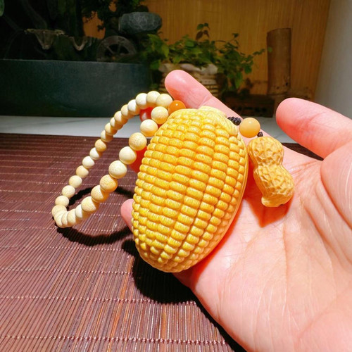 实心竹手把件玉米龙血金丝竹雕刻文玩金玉满堂手把件盘玩挂件手链