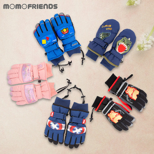 momofriends儿童滑雪手套防水专业冬季男孩女孩卡通可爱保暖骑行
