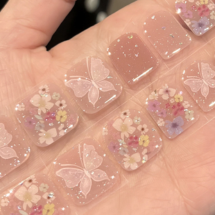 2025新款短甲蝴蝶半烤固化uv凝胶美甲贴纸照灯变硬指甲贴女孩可爱