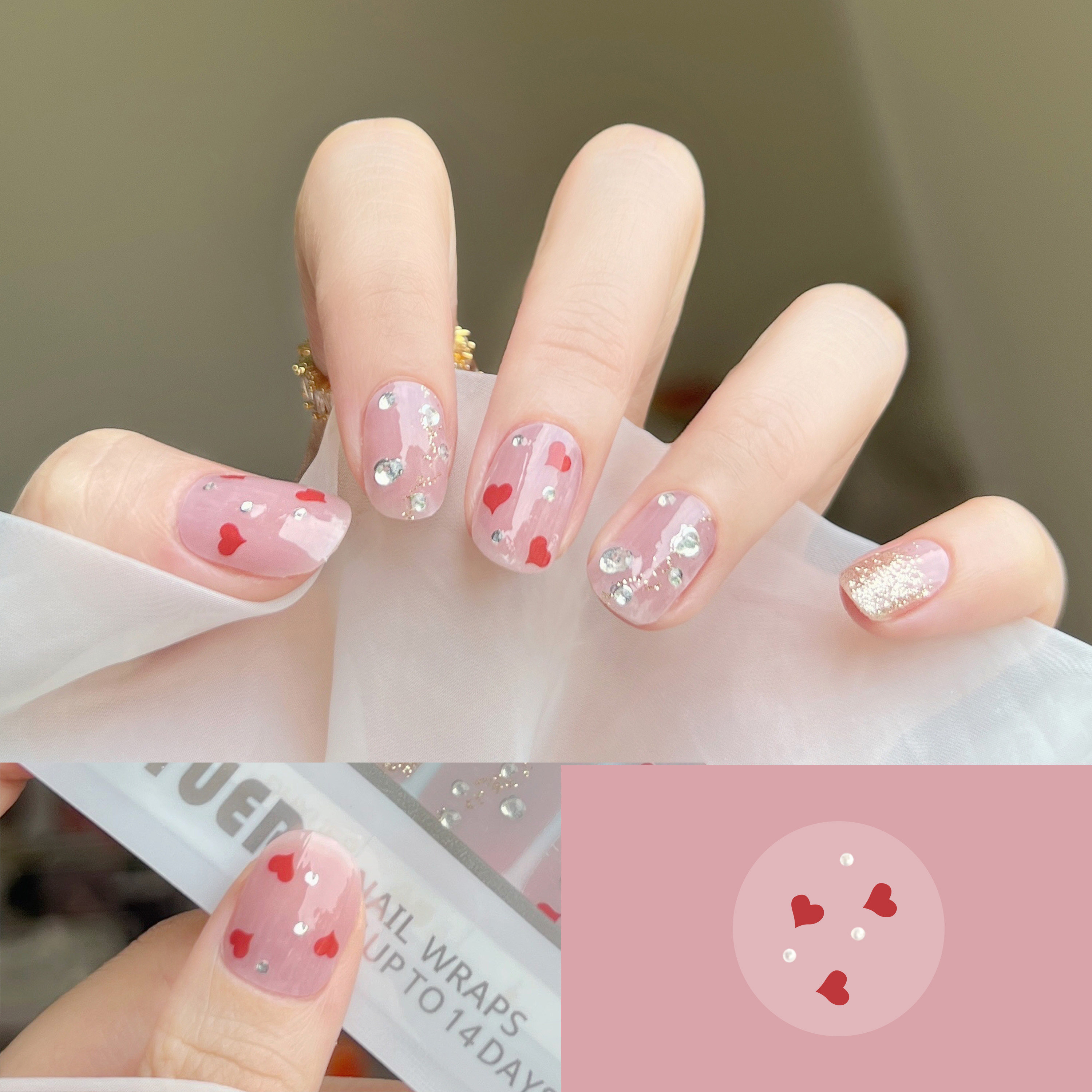 【一心一意】可爱纯欲仙气飘3d立体仿钻凝胶指甲全贴纸防水免封层