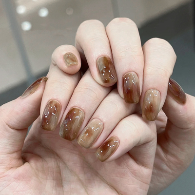 烤灯变硬秋冬晕染显白小众玳瑁琥珀高级半固化半烤uv凝胶美甲贴纸