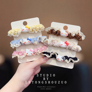 Hello Kitty发圈蕾丝花边皮筋女扎头发毛线头绳简约可爱卡通发绳