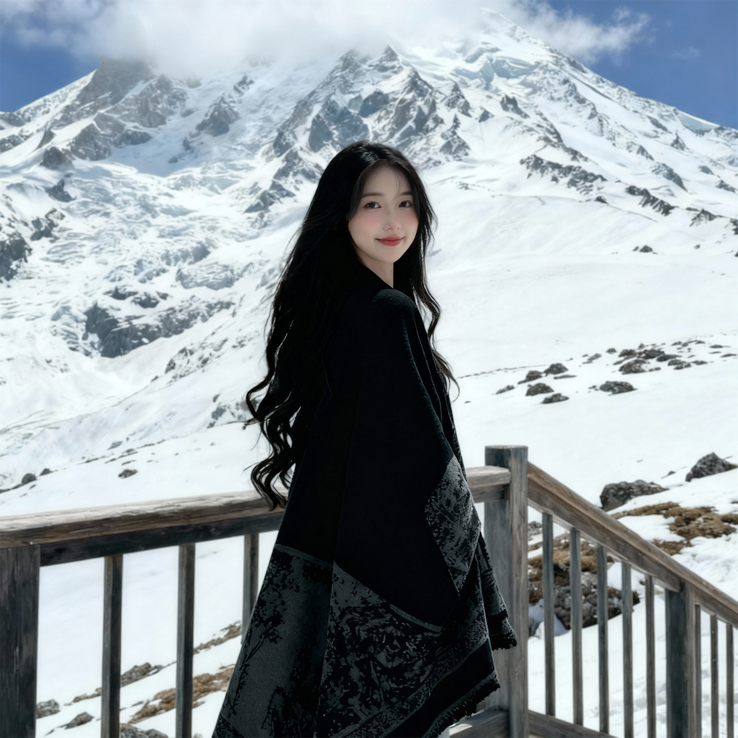 雪山防寒披肩女云南昆明旅游外搭披风秋冬民族风拍照出片保暖围巾
