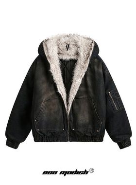 Eon Moidsh 24冬季新品实拍美式街潮座山雕洗水连帽棉服外套