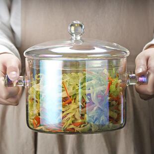 高硼硅玻璃汤锅不粘锅可加热煲汤煮面家用双耳带把手透明玻璃锅