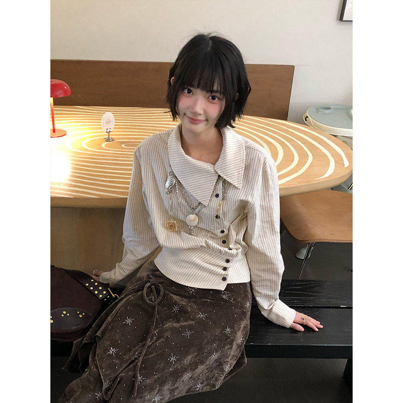 法式复古条纹衬衫女早春