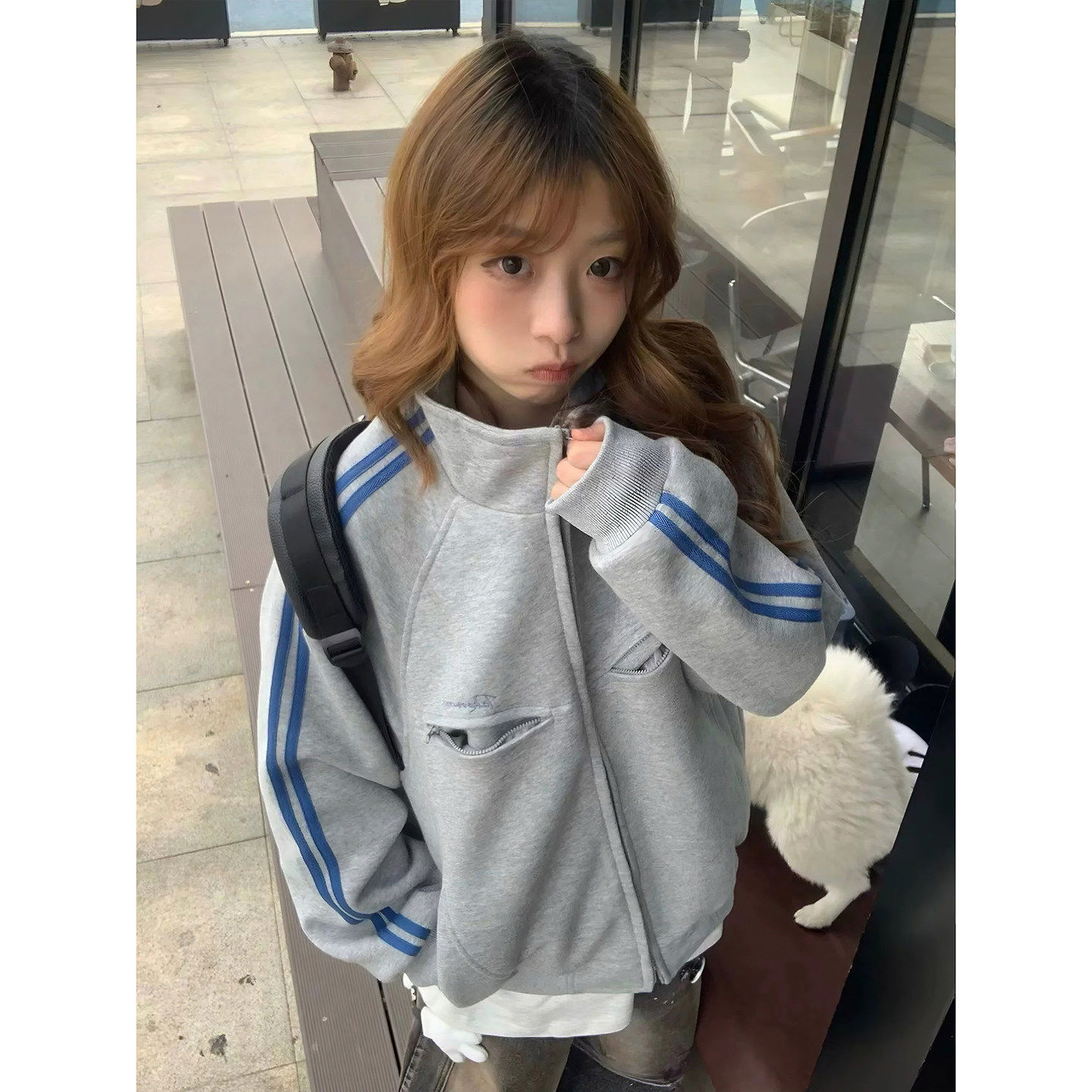美式覆古双杠卫衣女春秋季2025新款韩系慵懒风设计感外套棒球服