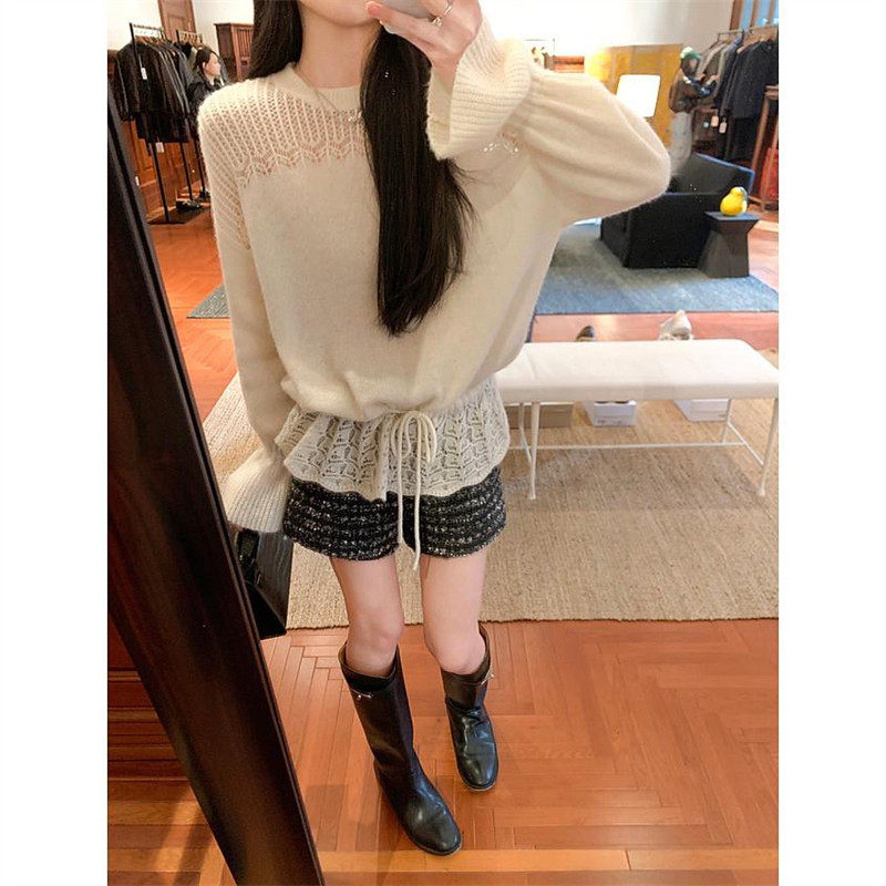 2026春季新款镂空花边针织衫胖MM大码女装春季新款毛衣设计感上衣