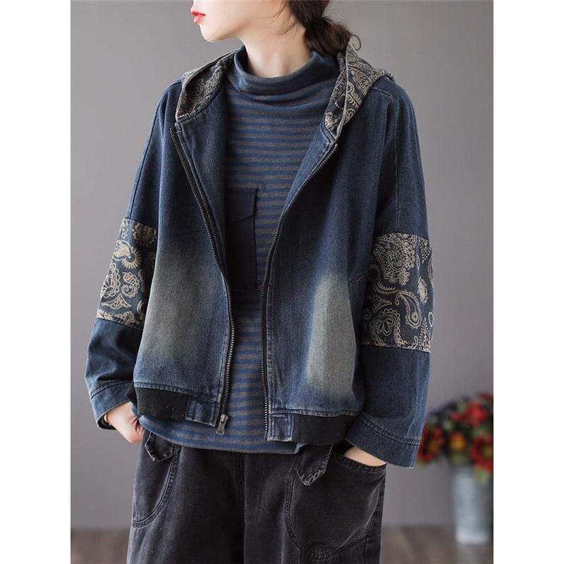 短款牛仔外套女2025春秋装新款韩版宽松大码连帽休闲棒球服上衣服