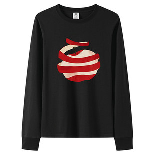 黑色纯棉长袖t恤女宽松打底衫2026新款春秋可外穿独特超好看上衣