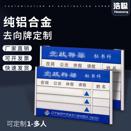 去向牌铝合金定制工作人员工可更换动向铝型材单位办公室科室牌岗位烤漆告知牌在岗门牌寝室宿舍信息去向牌