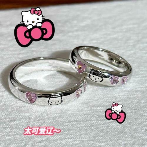 小猫小狗情侣对戒可爱银泥