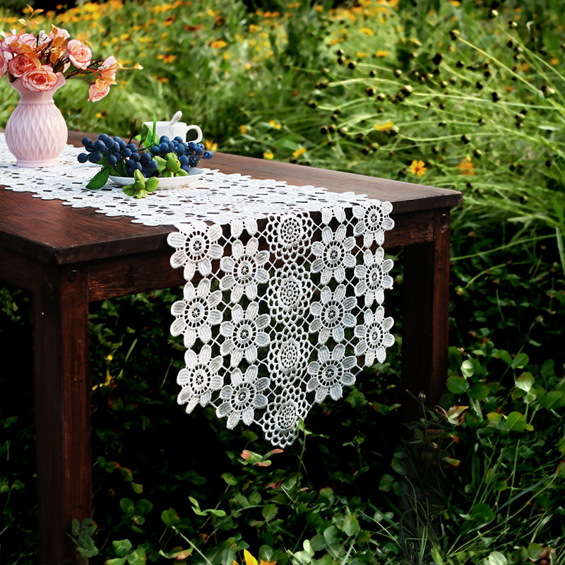 蕾丝清新刺绣桌旗白色韩式茶几巾蕾丝刺绣盖布布艺桌旗盖巾镂空