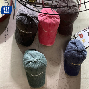 Headache—快乐头疼复古帽子男美式水洗做旧弯檐绿色棒球帽女软顶