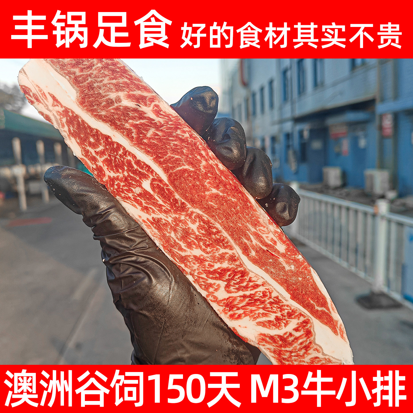 【丰锅足食】澳洲谷饲牛小排M3+安格斯进口雪花牛肉原切儿童牛排