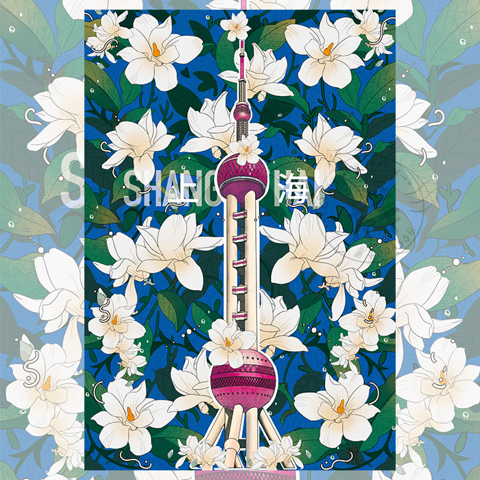 上海｜城市花语系列明信片贺卡手绘插画旅游礼物创意原创意22包邮