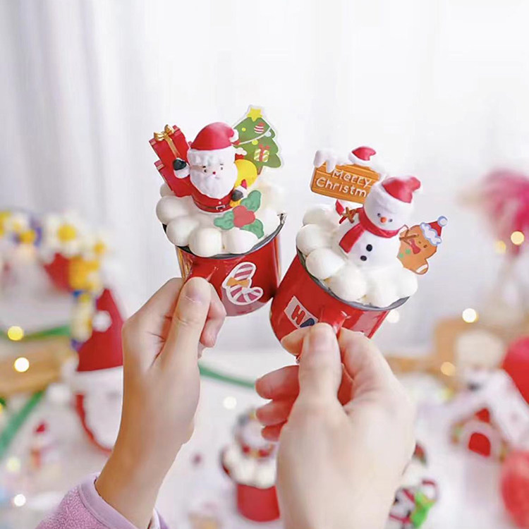 圣诞节蛋糕装饰Merry Christmas雪人圣诞树杯子烘焙生日情景摆件