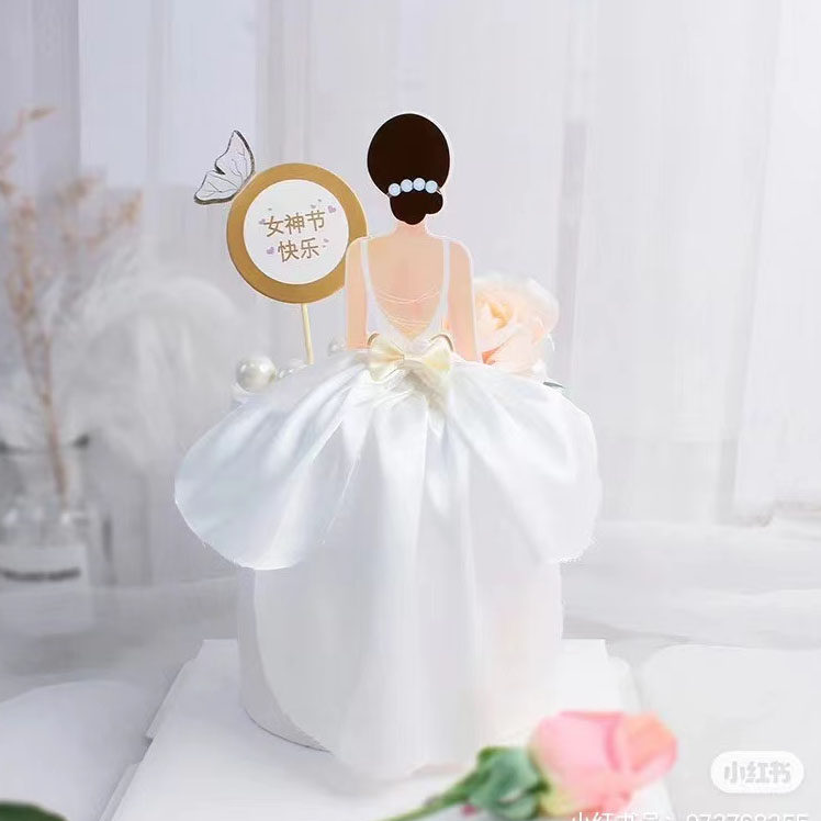 母亲节背影女神婚纱裙子蛋糕摆件