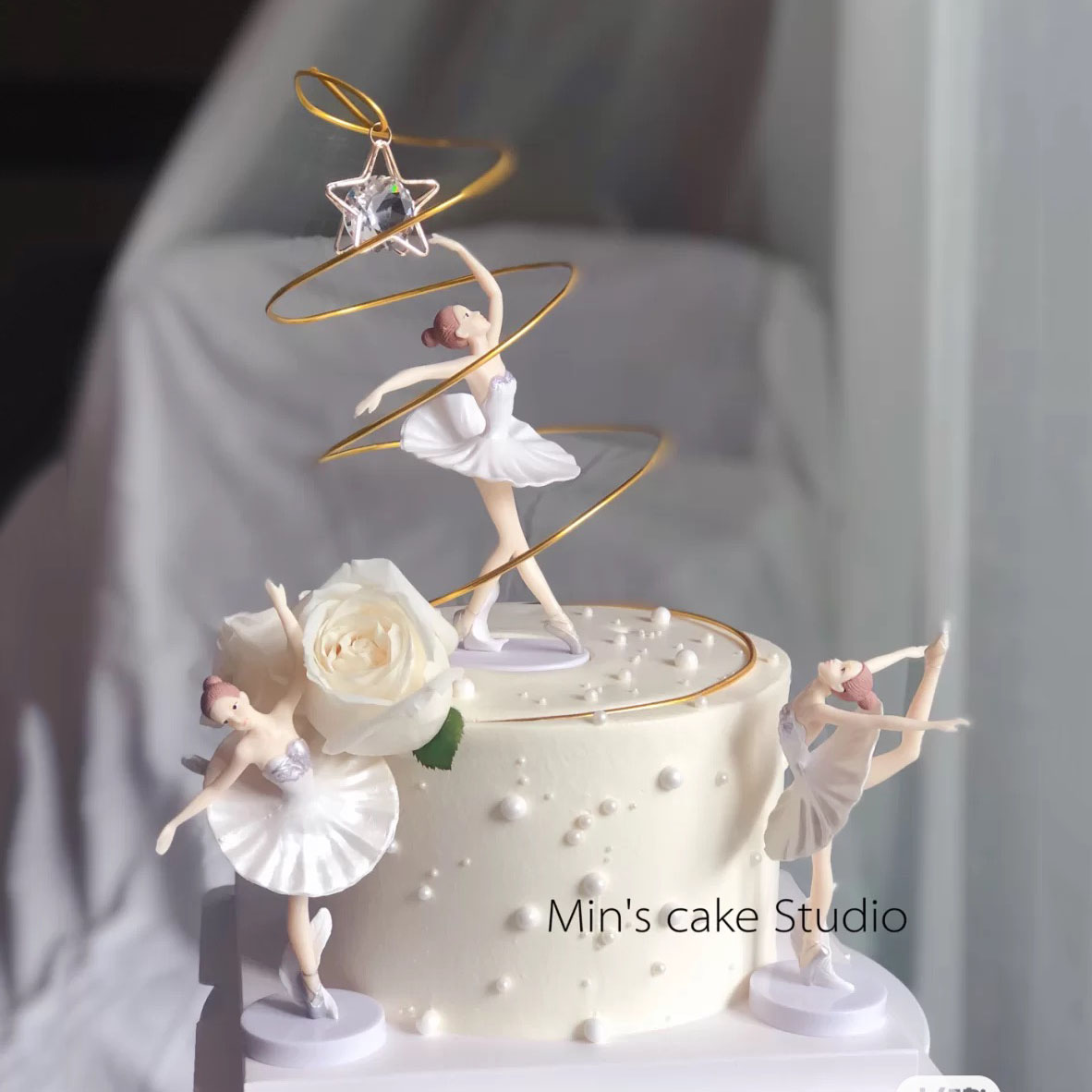 铁丝旋转带钻五角星梦幻芭蕾舞女孩公主女生女神生日蛋糕装饰摆件