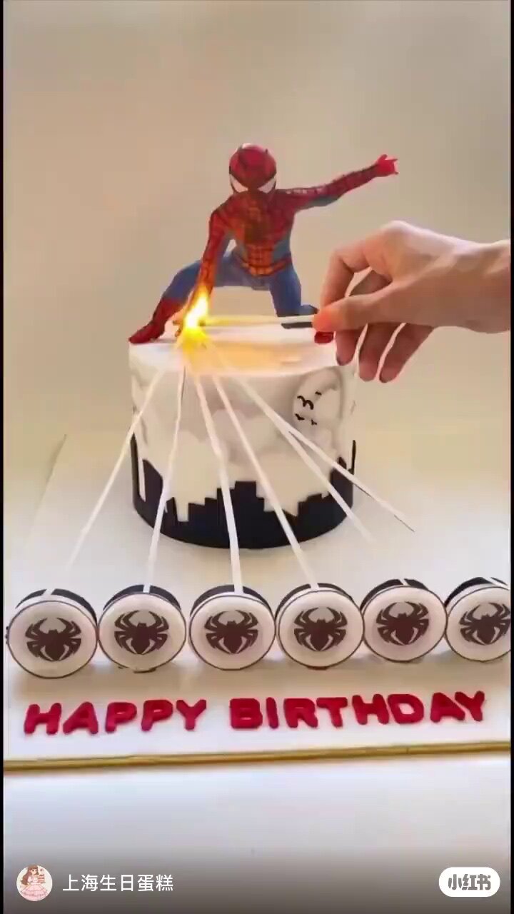网红ins魔术火焰蜘蛛侠生日蛋糕