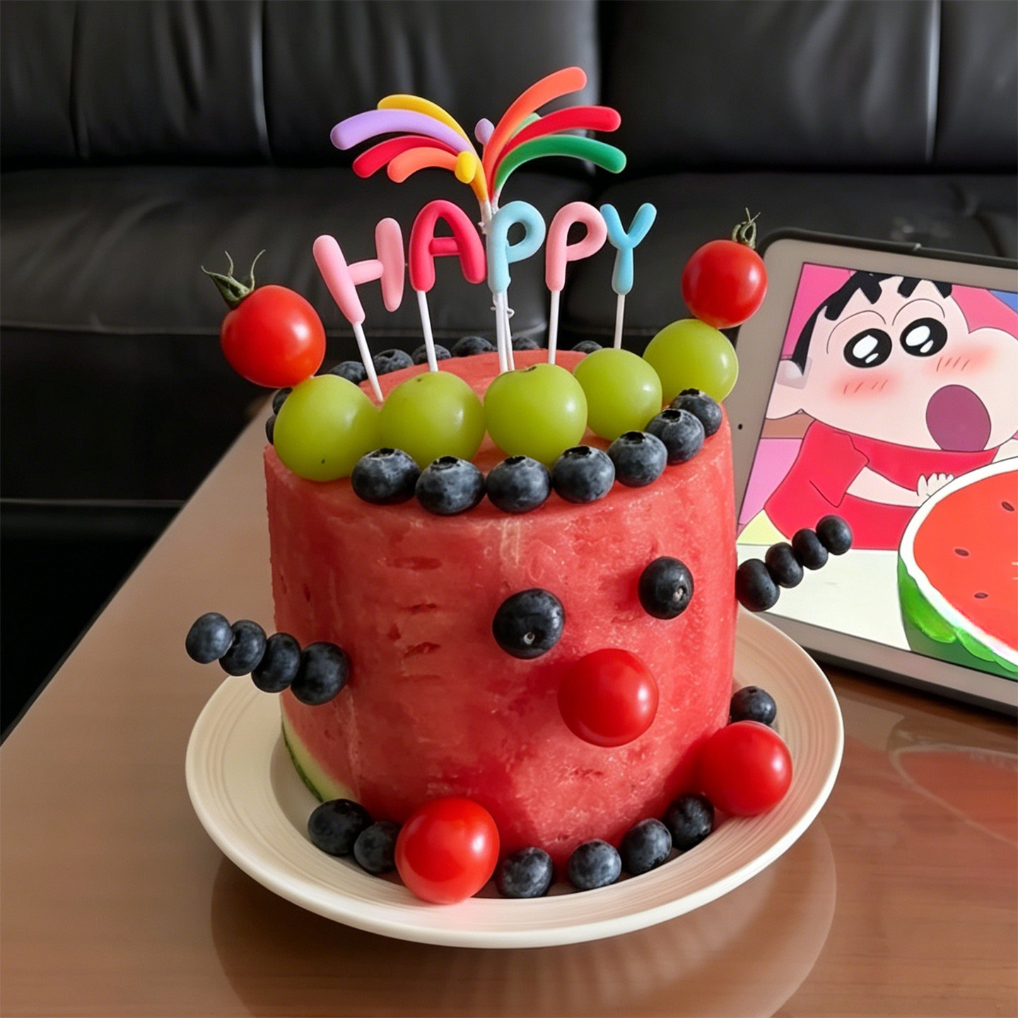 ins礼花蜡烛蛋糕装饰摆件彩色字母西瓜水果插件生日快乐插件甜品