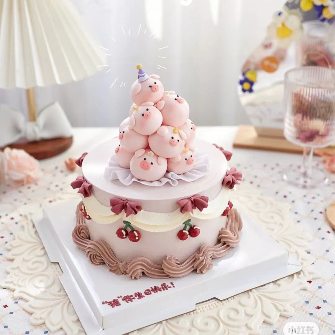 可爱叠叠猪蛋糕装饰摆件软陶小动物猪猪头儿童女生闺蜜叠叠乐礼物