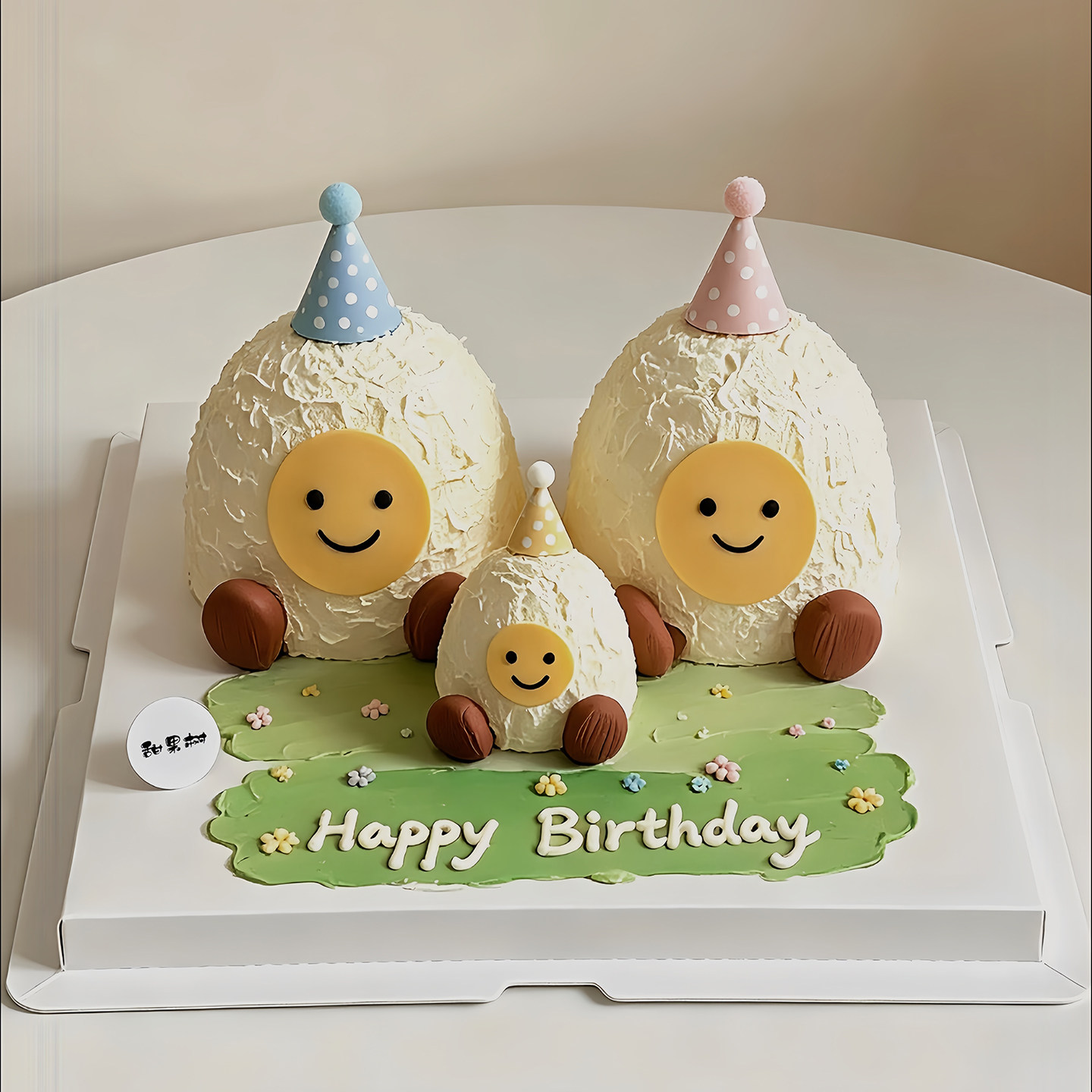 可爱一家三口生日蛋糕装饰笑脸女生闺蜜小脚帽子烘焙甜品摆件插件