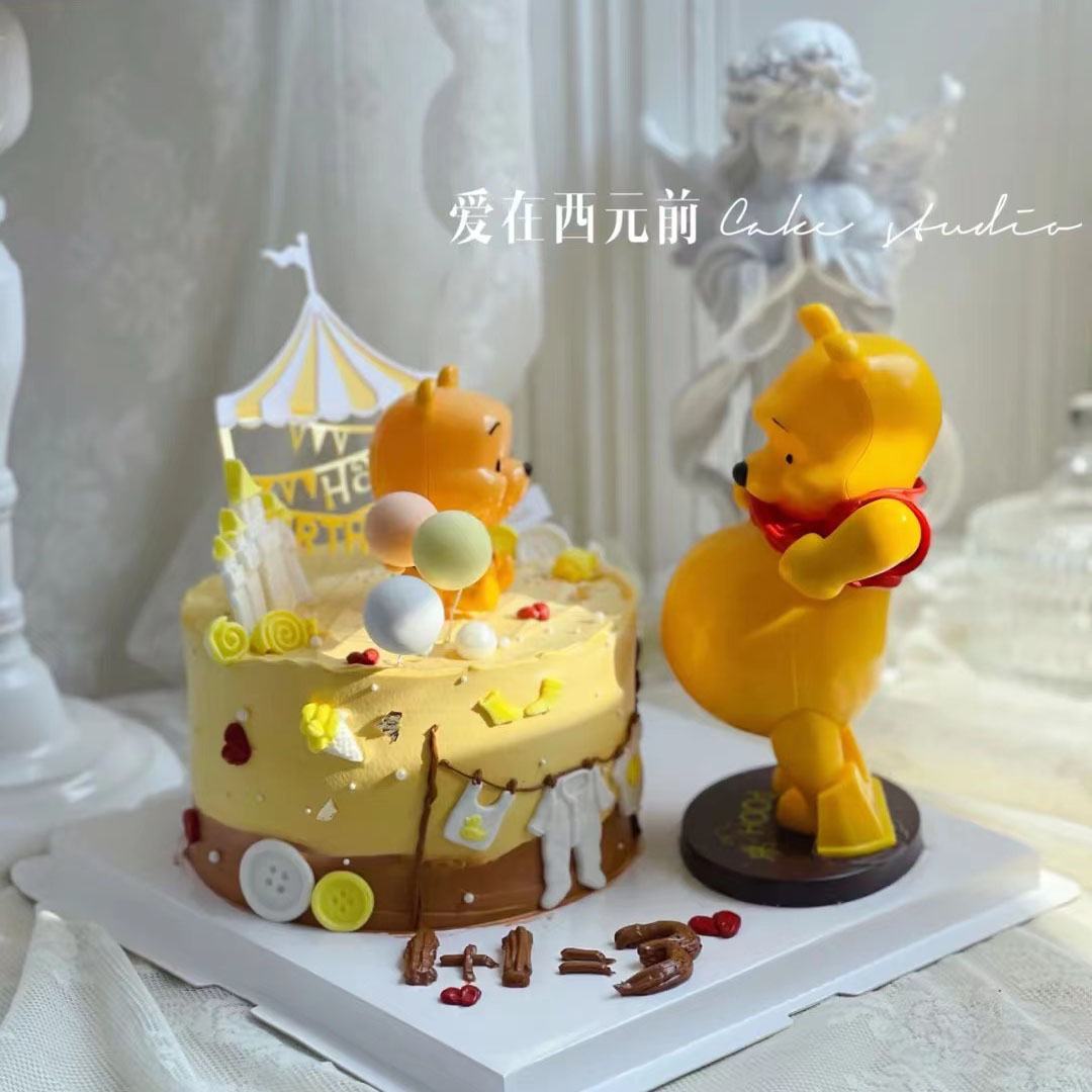 维尼熊怀孕妈妈生日蛋糕装饰摆件