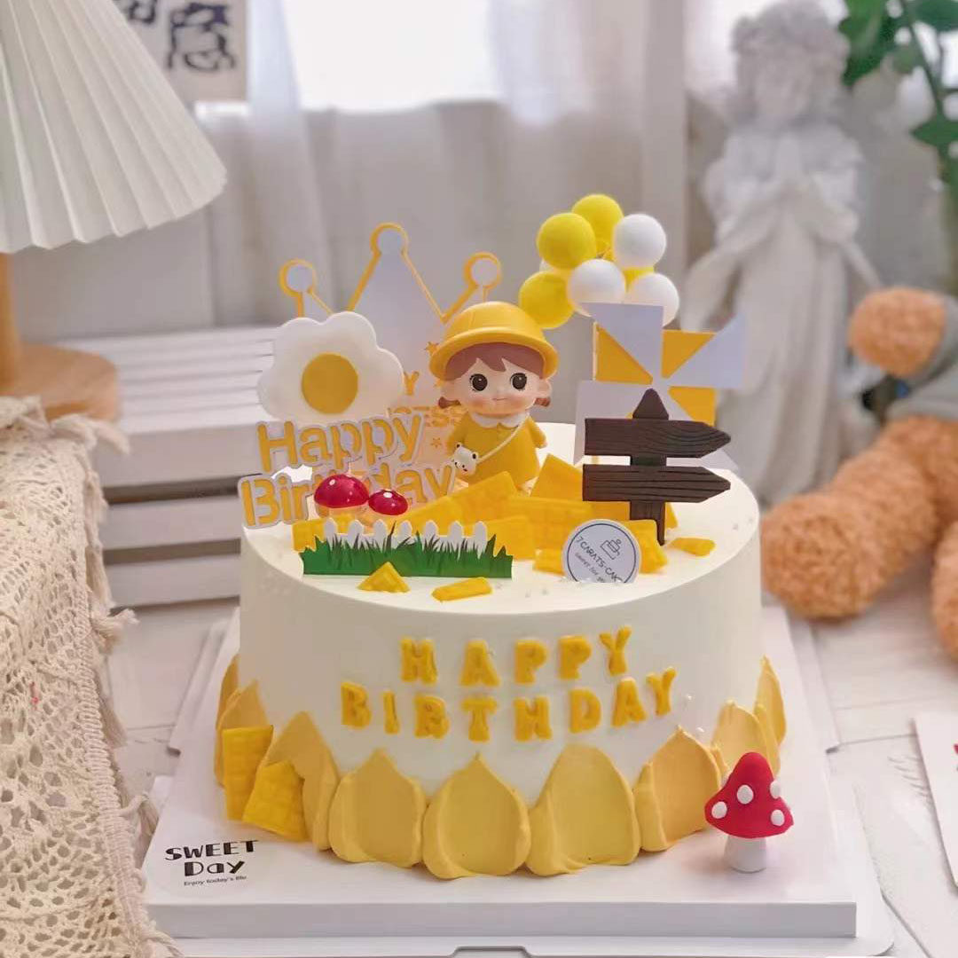 小女孩蛋糕装饰摆件儿童可爱背包宝宝风车气球周岁生日烘焙插件